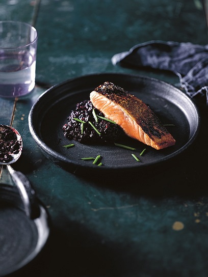 black rice salmon rissotto